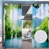 2 Panels Outdoor Curtain Privacy Waterproof, Sliding Patio Curtain Drapes, Pergola Curtains Grommet 3D Landscape For Gazebo, Balcony, Porch, Party, Hotel