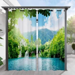 2 Panels Outdoor Curtain Privacy Waterproof, Sliding Patio Curtain Drapes, Pergola Curtains Grommet 3D Landscape For Gazebo, Balcony, Porch, Party, Hotel