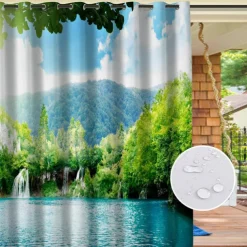 2 Panels Outdoor Curtain Privacy Waterproof, Sliding Patio Curtain Drapes, Pergola Curtains Grommet 3D Landscape For Gazebo, Balcony, Porch, Party, Hotel