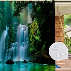 2 Panels Outdoor Curtain Privacy Waterproof, Sliding Patio Curtain Drapes, Pergola Curtains Grommet 3D Forest Landscape For Gazebo, Balcony, Porch, Party