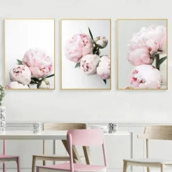 3 Panels Peony/ Pink Flower Wall Art Wall Hanging Gift Home Decoration Rolled Canvas No Frame Unframed Unstretched