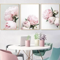 3 Panels Peony/ Pink Flower Wall Art Wall Hanging Gift Home Decoration Rolled Canvas No Frame Unframed Unstretched