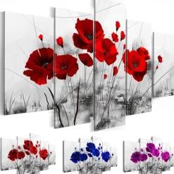 5 Panels Prints Painting Artwork Picture Three-Color Flowers Abstract Home Decoration Décor Rolled Canvas Unframed Unstretched