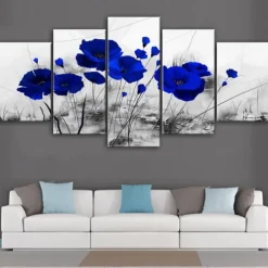 5 Panels Prints Painting Artwork Picture Three-Color Flowers Abstract Home Decoration Décor Rolled Canvas Unframed Unstretched