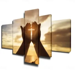 5 Panels Religious Prints Jesus Hands Resurrected Modern Wall Art Wall Hanging Gift Home Decoration Rolled Canvas Unframed Unstretched Painting Core