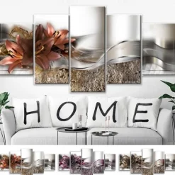 5 Panels Wall Art Canvas Flower Lily Prints Posters Painting Home Decoration Wall Hanging Gift Rolled Canvas No Frame Unframed Unstretched