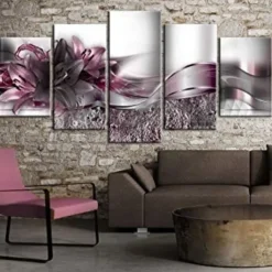 5 Panels Wall Art Canvas Flower Lily Prints Posters Painting Home Decoration Wall Hanging Gift Rolled Canvas No Frame Unframed Unstretched