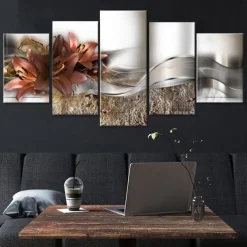 5 Panels Wall Art Canvas Flower Lily Prints Posters Painting Home Decoration Wall Hanging Gift Rolled Canvas No Frame Unframed Unstretched