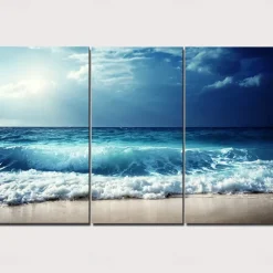 3 Panels Wall Art Canvas Prints Painting Artwork Picture Beach Painting Home Decoration Décor Rolled Canvas No Frame Unframed Unstretched