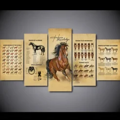 5 Panels Wall Art Canvas Prints Painting Artwork Picture Horse Painting Home Decoration Decor Rolled Canvas No Frame Unframed Unstretched