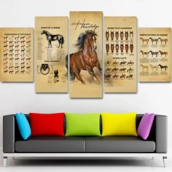 5 Panels Wall Art Canvas Prints Painting Artwork Picture Horse Painting Home Decoration Decor Rolled Canvas No Frame Unframed Unstretched