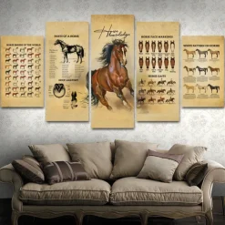 5 Panels Wall Art Canvas Prints Painting Artwork Picture Horse Painting Home Decoration Decor Rolled Canvas No Frame Unframed Unstretched