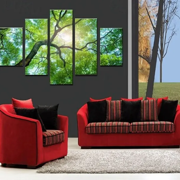 5 Panels Wall Art Canvas Prints Posters Painting Artwork Picture Green Forest Sun Modern Home Decoration Décor Rolled Canvas With Stretched Frame