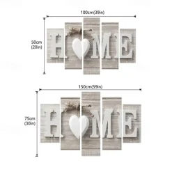 5 Panels Wall Art Canvas Prints Posters Painting Artwork Picture Love Home Letter Heart Wood Grain Modern Home Decoration Décor Rolled Canvas No Frame Unframed Unstretched