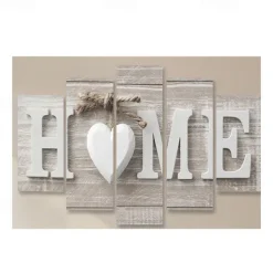 5 Panels Wall Art Canvas Prints Posters Painting Artwork Picture Love Home Letter Heart Wood Grain Modern Home Decoration Décor Rolled Canvas No Frame Unframed Unstretched