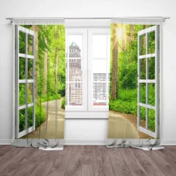 2 Panels Window View Forest Curtain Drapes Blackout Curtain For Living Room Bedroom Kitchen Window Treatments Thermal Insulated Room Darkening