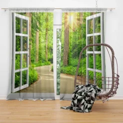 2 Panels Window View Forest Curtain Drapes Blackout Curtain For Living Room Bedroom Kitchen Window Treatments Thermal Insulated Room Darkening