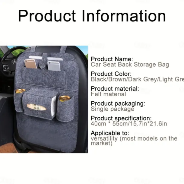 1 Pc Car Seat Back Storage Bag, Hanging Organizer Bag, Car Seat Back Pocket