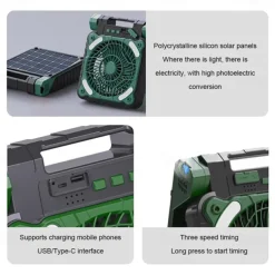 1 Pc Outdoor Solar Fan Light Portable Usb Solar Dual-Use Charging Adjustable Wind Speed For Mobile Phone Charging Camping Light Fan
