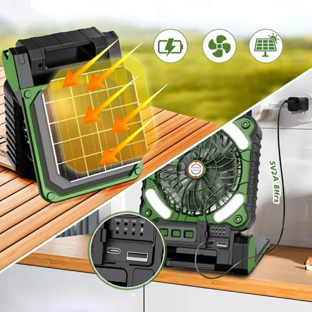 1 Pc Outdoor Solar Fan Light Portable Usb Solar Dual-Use Charging Adjustable Wind Speed For Mobile Phone Charging Camping Light Fan