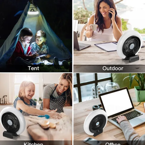 1 Pc Portable 2-In-1 Camping Fan Light That Can Be Hung Or Erected, With Two Levels Of Dimming And Two Levels Of Wind Adjustment, Suitable For Tent Camping, Travel, Office And Home Use, Type-C
