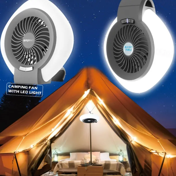 1 Pc Portable 2-In-1 Camping Fan Light That Can Be Hung Or Erected, With Two Levels Of Dimming And Two Levels Of Wind Adjustment, Suitable For Tent Camping, Travel, Office And Home Use, Type-C
