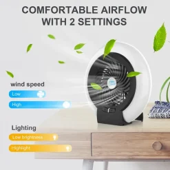 1 Pc Portable 2-In-1 Camping Fan Light That Can Be Hung Or Erected, With Two Levels Of Dimming And Two Levels Of Wind Adjustment, Suitable For Tent Camping, Travel, Office And Home Use, Type-C