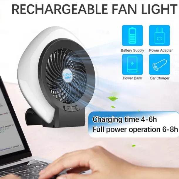 1 Pc Portable 2-In-1 Camping Fan Light That Can Be Hung Or Erected, With Two Levels Of Dimming And Two Levels Of Wind Adjustment, Suitable For Tent Camping, Travel, Office And Home Use, Type-C