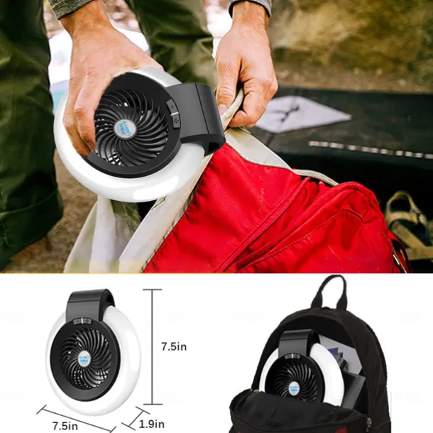 1 Pc Portable 2-In-1 Camping Fan Light That Can Be Hung Or Erected, With Two Levels Of Dimming And Two Levels Of Wind Adjustment, Suitable For Tent Camping, Travel, Office And Home Use, Type-C