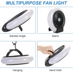 1 Pc Portable 2-In-1 Camping Fan Light That Can Be Hung Or Erected, With Two Levels Of Dimming And Two Levels Of Wind Adjustment, Suitable For Tent Camping, Travel, Office And Home Use, Type-C