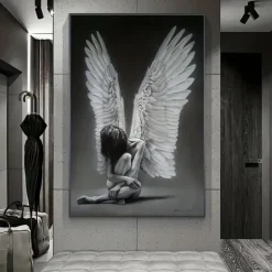 1 Pc Sexy Woman Canvas Art Paintings Black And White Feather Figure Painting On The Wall Print Poster For Living Room Home Decor No Frame