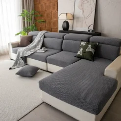 1 Pc Stretch Seat Cover Solid Simple Herringbone Lines Universal Jacquard Soft Polar Fleece Sofa Seat Cover-Easy to Clean & Durable Sofa Slipcover