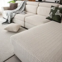 1 Pc Stretch Seat Cover Solid Simple Herringbone Lines Universal Jacquard Soft Polar Fleece Sofa Seat Cover-Easy to Clean & Durable Sofa Slipcover