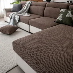 1 Pc Stretch Seat Cover Solid Simple Herringbone Lines Universal Jacquard Soft Polar Fleece Sofa Seat Cover-Easy to Clean & Durable Sofa Slipcover
