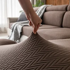 1 Pc Stretch Seat Cover Solid Simple Herringbone Lines Universal Jacquard Soft Polar Fleece Sofa Seat Cover-Easy to Clean & Durable Sofa Slipcover