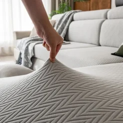 1 Pc Stretch Seat Cover Solid Simple Herringbone Lines Universal Jacquard Soft Polar Fleece Sofa Seat Cover-Easy to Clean & Durable Sofa Slipcover