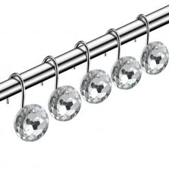 12 Pcs Acrylic Decorative Rolling Diamond Shower Curtain Hooks Rust Proof Rhinestones Crystal Bling Shower Curtain Hooks for Curtain and Shower Rod, Clear Round