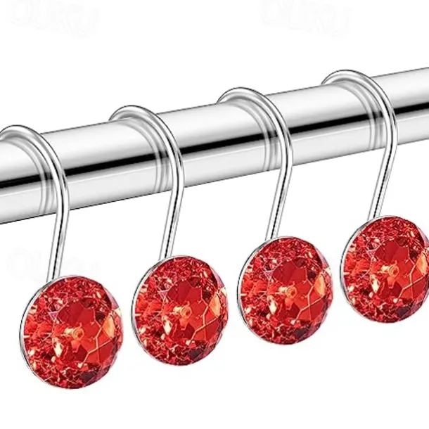 12 Pcs Acrylic Decorative Rolling Diamond Shower Curtain Hooks Rust Proof Rhinestones Crystal Bling Shower Curtain Hooks for Curtain and Shower Rod, Clear Round