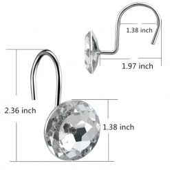 12 Pcs Acrylic Decorative Rolling Diamond Shower Curtain Hooks Rust Proof Rhinestones Crystal Bling Shower Curtain Hooks for Curtain and Shower Rod, Clear Round