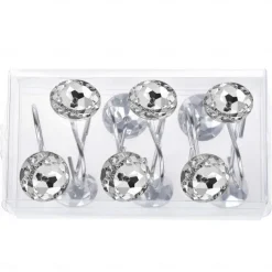 12 Pcs Acrylic Decorative Rolling Diamond Shower Curtain Hooks Rust Proof Rhinestones Crystal Bling Shower Curtain Hooks for Curtain and Shower Rod, Clear Round