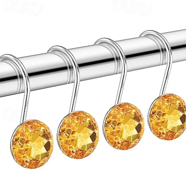 12 Pcs Acrylic Decorative Rolling Diamond Shower Curtain Hooks Rust Proof Rhinestones Crystal Bling Shower Curtain Hooks for Curtain and Shower Rod, Clear Round