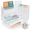 25 PCS Clear Plastic Drawer Organizers Set, 4-Size Versatile Bathroom and Vanity Drawer Organizer Trays, Storage Bins for Makeup, Bedroom, Kitchen Gadgets Utensils and Office