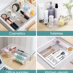 25 PCS Clear Plastic Drawer Organizers Set, 4-Size Versatile Bathroom and Vanity Drawer Organizer Trays, Storage Bins for Makeup, Bedroom, Kitchen Gadgets Utensils and Office