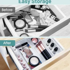 25 PCS Clear Plastic Drawer Organizers Set, 4-Size Versatile Bathroom and Vanity Drawer Organizer Trays, Storage Bins for Makeup, Bedroom, Kitchen Gadgets Utensils and Office
