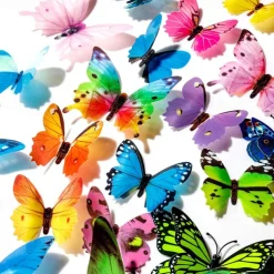 120 PCS 3D Colorful Butterfly Wall Stickers DIY Art Decor Crafts for Party Cosplay Wedding Offices Bedroom Room Glue Sticker Set (Single Wing and Double Wings Multicolor)