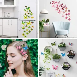 120 PCS 3D Colorful Butterfly Wall Stickers DIY Art Decor Crafts for Party Cosplay Wedding Offices Bedroom Room Glue Sticker Set (Single Wing and Double Wings Multicolor)