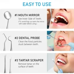 6 Pcs Dental Tools- Plaque Remover for Teeth - Professional Dental Hygiene Cleaning Kit 6-Pcs Stainless Steel Oral Care Set with Tweezer Tartar Scalar Mouth Mirror