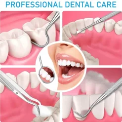 6 Pcs Dental Tools- Plaque Remover for Teeth - Professional Dental Hygiene Cleaning Kit 6-Pcs Stainless Steel Oral Care Set with Tweezer Tartar Scalar Mouth Mirror