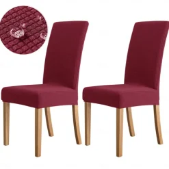 2 Pcs Dining Chair Cover Burgundy Water Repellent Stretch Chair Seat Slipcover Spandex with Elastic Bottom Protector for Dining Room Wedding Ceremony Durable Washable