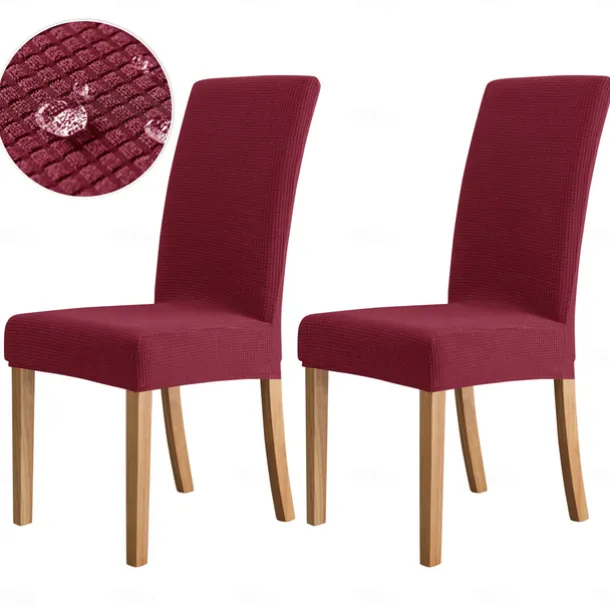 2 Pcs Dining Chair Cover Burgundy Water Repellent Stretch Chair Seat Slipcover Spandex with Elastic Bottom Protector for Dining Room Wedding Ceremony Durable Washable